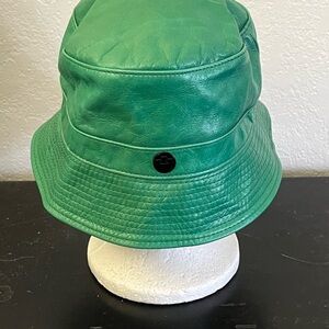 Goorin Bros Vibrant Green Leather Bucket Fishing Hat Made USA S/M